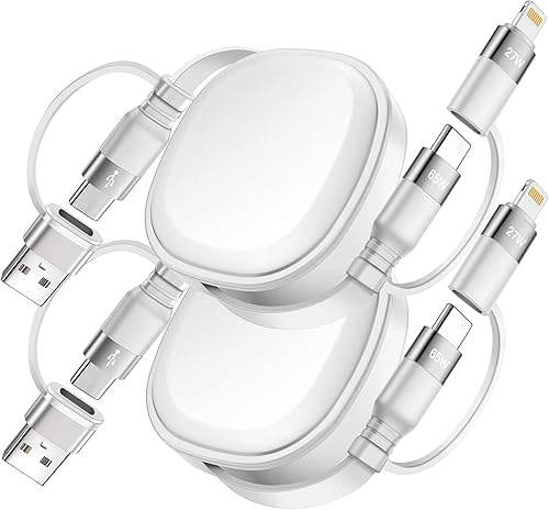 Cable de carga retráctil de 65 W, cable de carga múltiple de viaje 5 en 1, cable de carga USB tipo C, cable de carga rápida, USB AC a USBC+Lightning