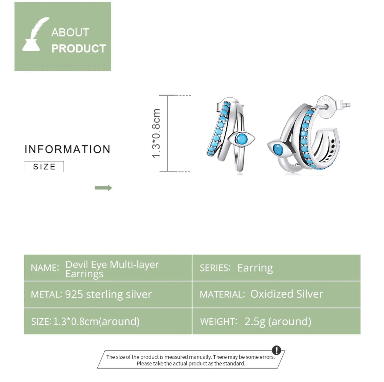 Nuevos Y Auténticos Pendientes De Tuerca Multicapa De Ojo De Diablo De Plata De Ley 925 para Mujer, Pendientes De Moda Originales, Joyería