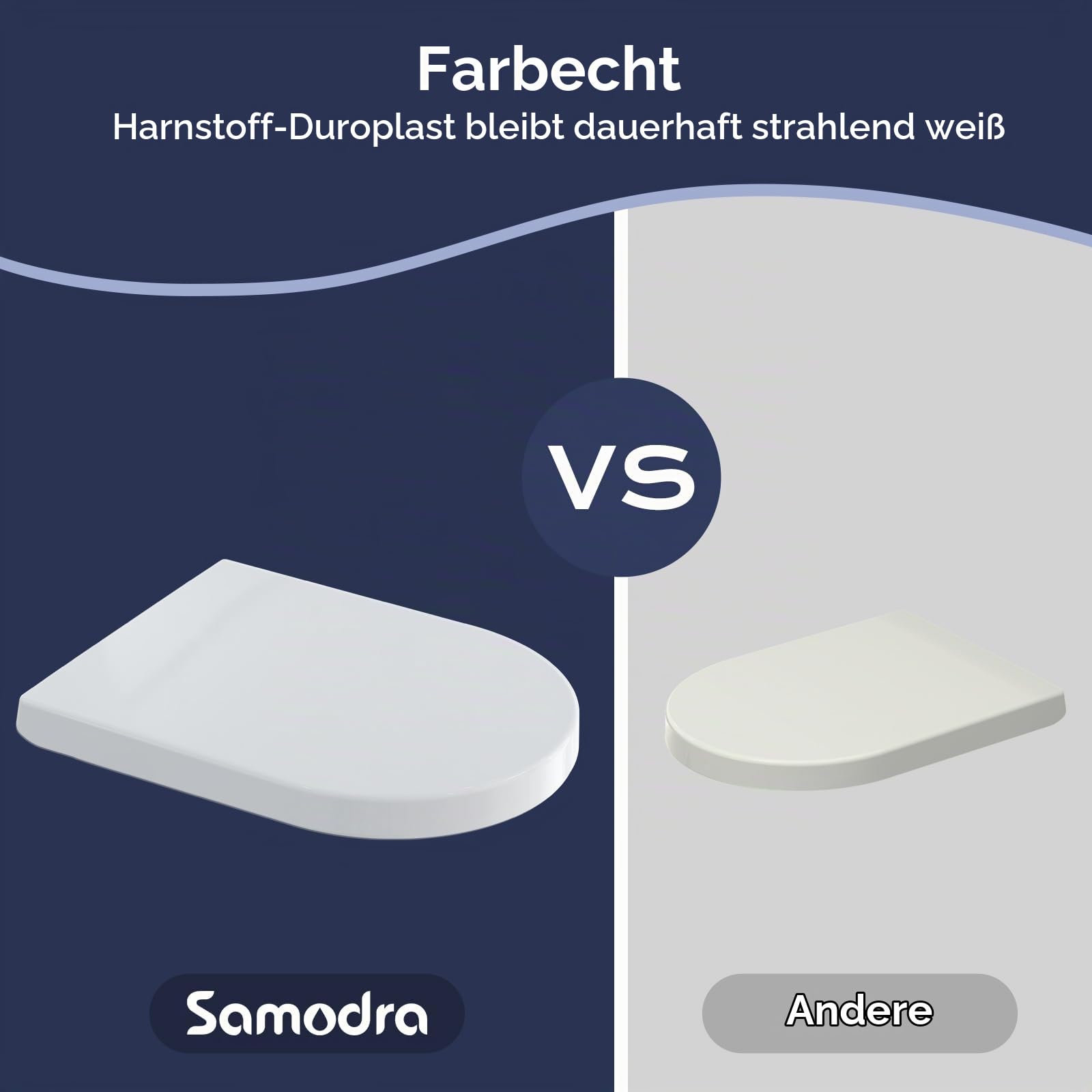 SAMODRA Premium Toilettendeckel D-Form,WC Sitz mit Absenkautomatik,Weiß Klodeckel mit Quick-Release-Funktion und Softclose,Toilettensitz, Klobrille aus Duroplast - 460 * 353 mm