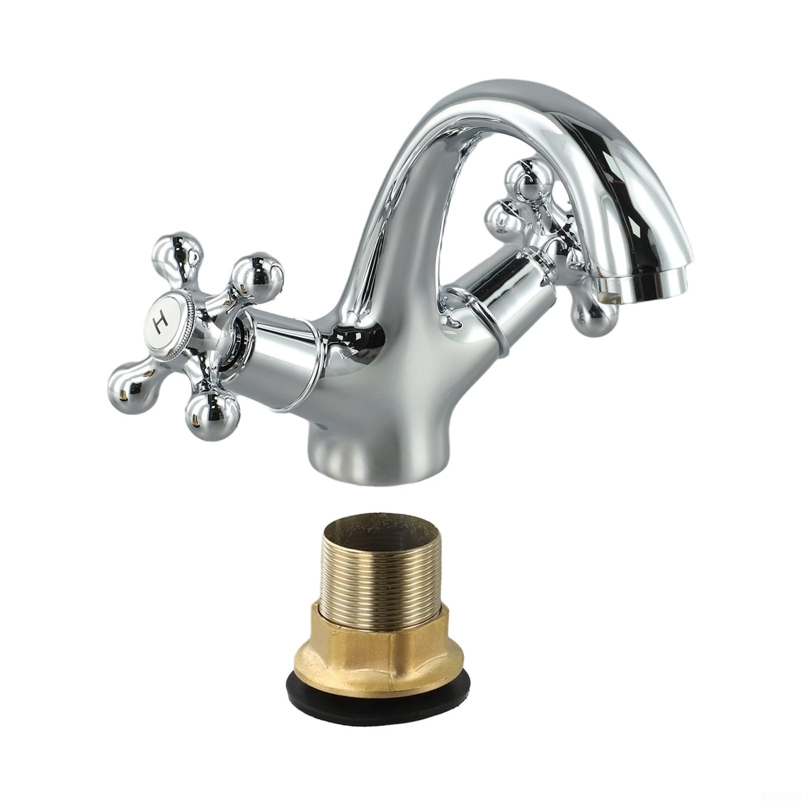 Robinet mélangeur vintage à double poignée pour salle de bain, lavabo, contrôle de l'eau chaude et froide, bec pivotant, design classique, construction en laiton, finition chromée pour cuisine, salle
