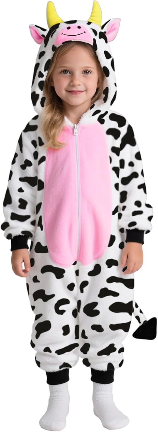 Cow Costume Kids Girls Animal Onesie Pajamas Halloween Party Dress Up - Image 2