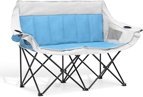 MoNiBloom Silla plegable doble para camping, al aire libre, playa, césped, picnic, senderismo, viajes, portátil, plegable, plegable para 2 personas,