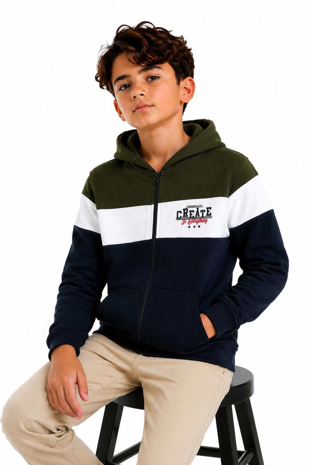 Alan Jones Clothing Boy's Colorblock Hooded Cotton Blend Regular Fit Sweatshirt (Green_8-9 Years) 2