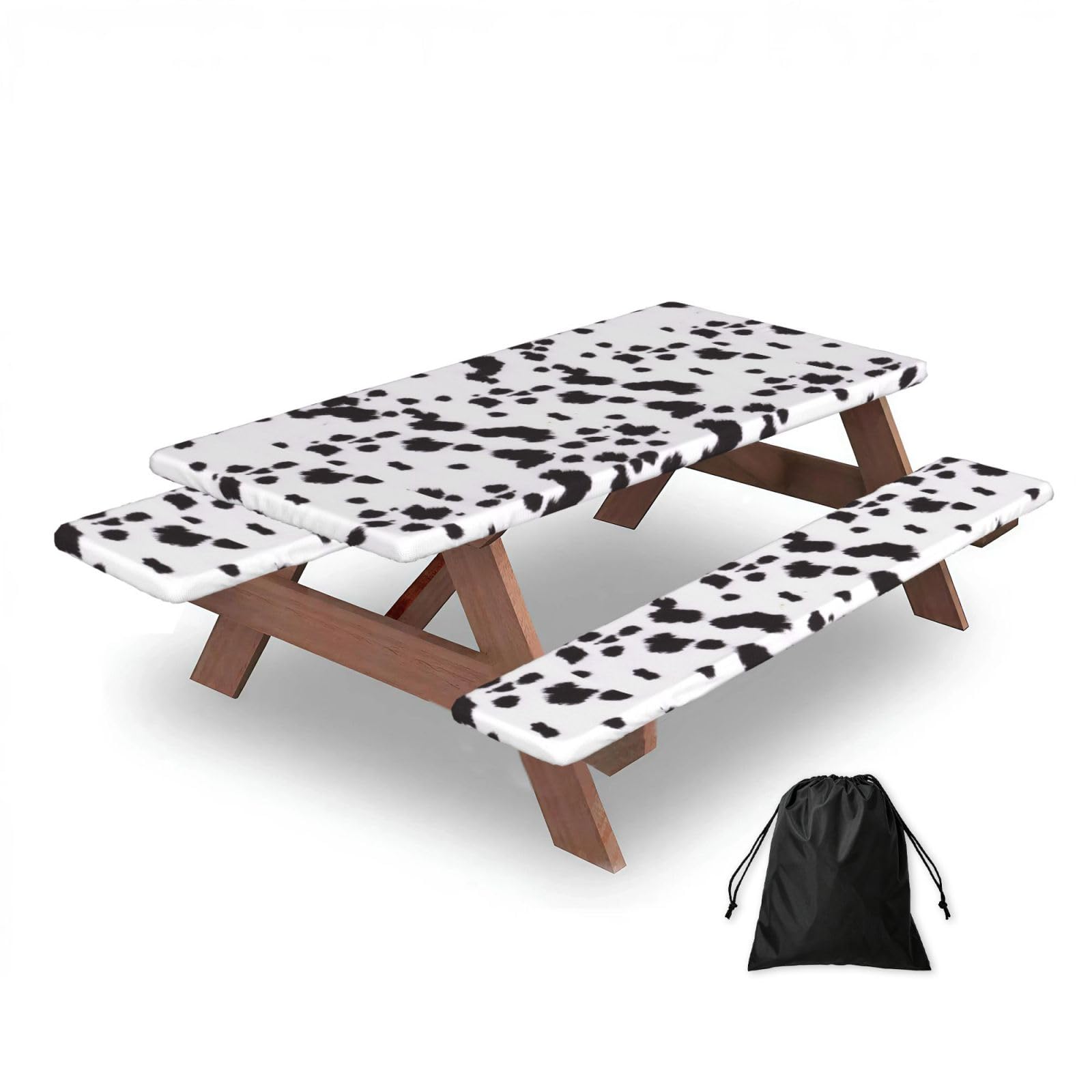 Dalmatian Print Pattern, Picnic Table Cover With Bench Covers -Waterproof Elastic Fitted Tablecloth for Garden Camping Patio 76x152cm