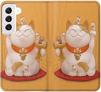 RW1217 Maneki Neko Lucky Cat PU Leather Flip Case Cover for Samsung Galaxy S22