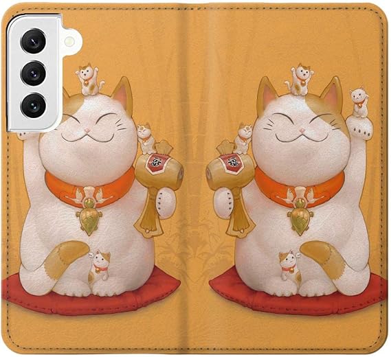 RW1217 Maneki Neko Lucky Cat PU Leather Flip Case Cover for Samsung Galaxy S22