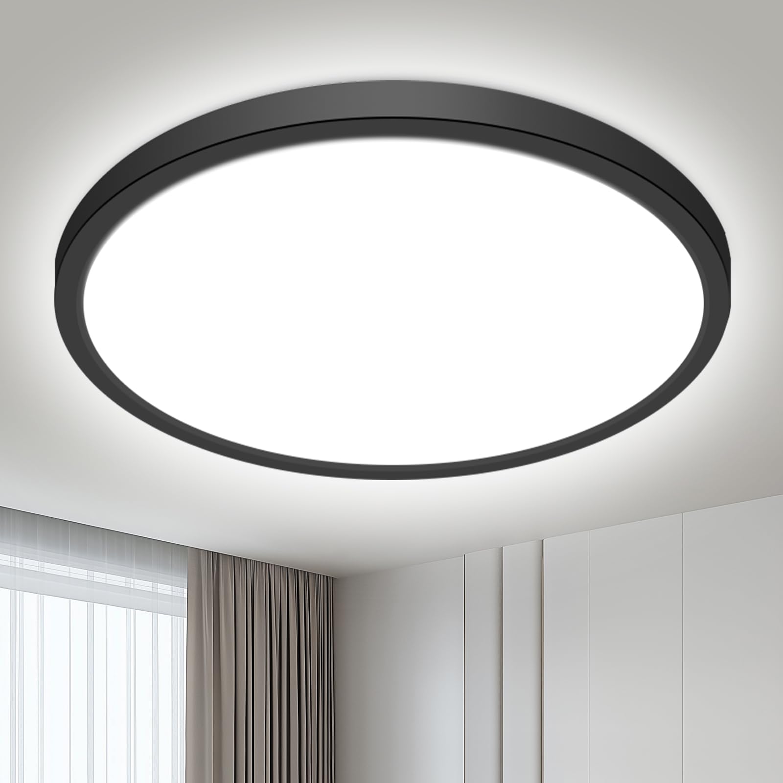 hepside Bathroom Ceiling Light 30cm, 3000K/3500K/4000K/5000K/6500K 5CCT LED Ceiling Lights, 24W, Modern, Waterproof, Round Flush Mount for Bathroom, Kitchen, Bedroom, Hallway,Black