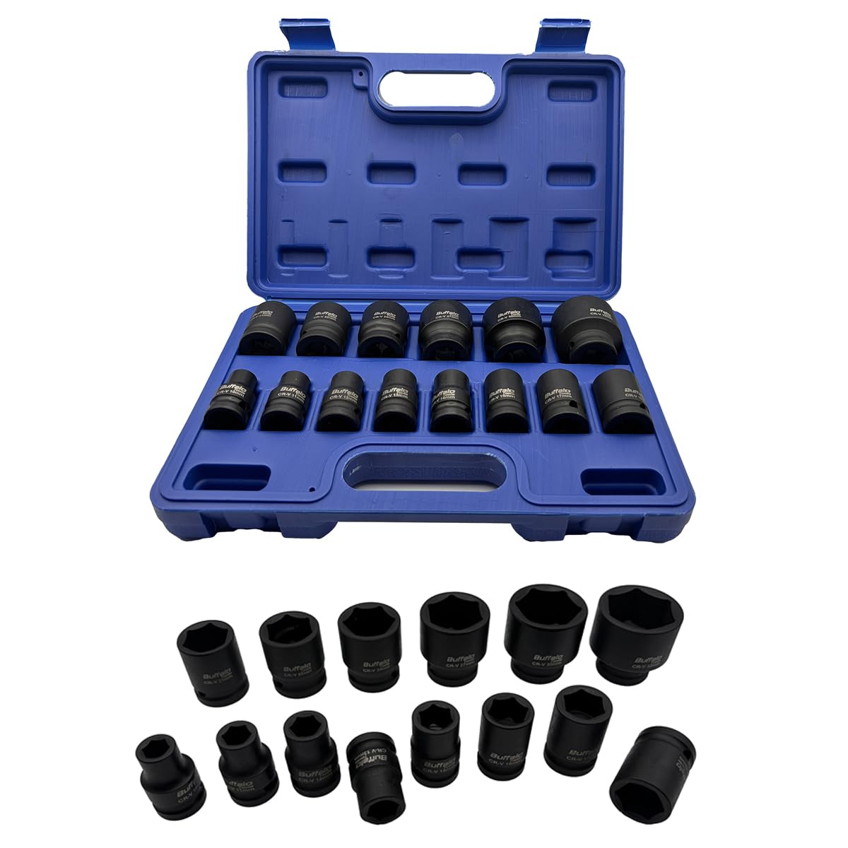 Buffalo Tools 14pc Impact Socket Sockets Set 1/2 Drive Metric Shallow 10mm - 32mm