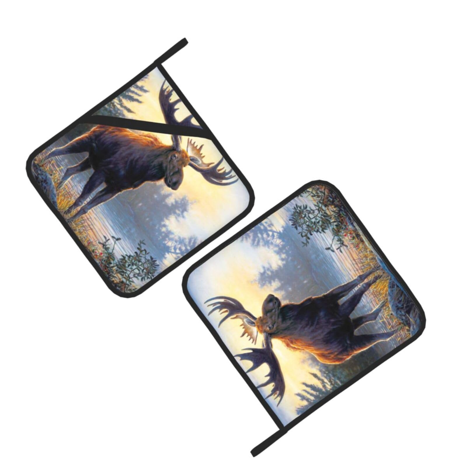 Moose Deer Printed Oven Pot Holders Set of 2 Pcs Heat Resistant Kitchen Microwave Potholders for Cooking Baking Grilling