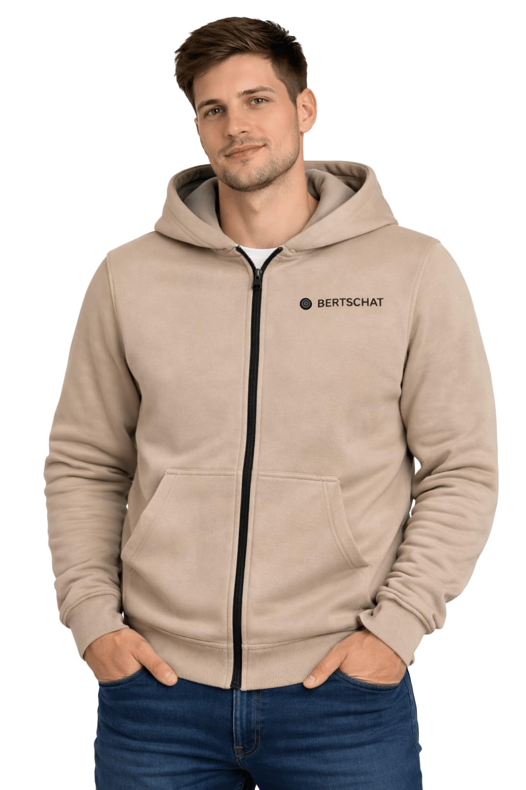 BERTSCHAT Heated Vest - Heated Hoodie - Heated Jacket | Men | 5 Heating Zones | Beige | L