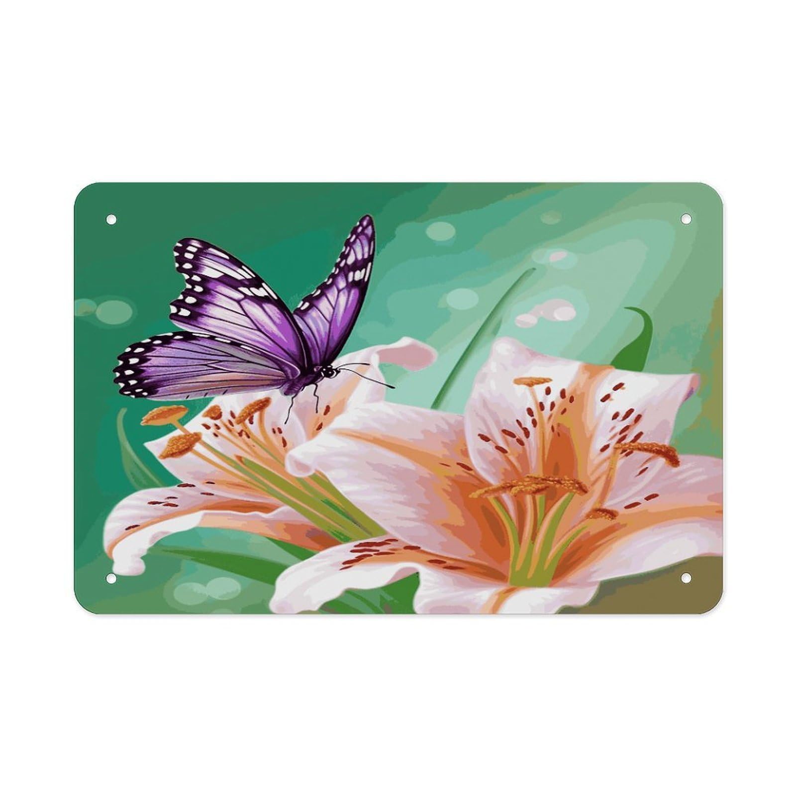 Fekiloot Style Lilies And Butterfly Metal Signs Wall Art Tin Sign