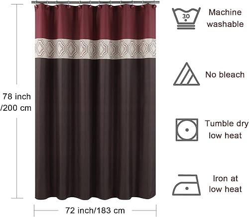 Vista 137 de Cortina de ducha de tela, estampado beige y tostado, cortinas de ducha con patrón de damasco bohemio de cachemira para baño, cortinas de baño Hudson