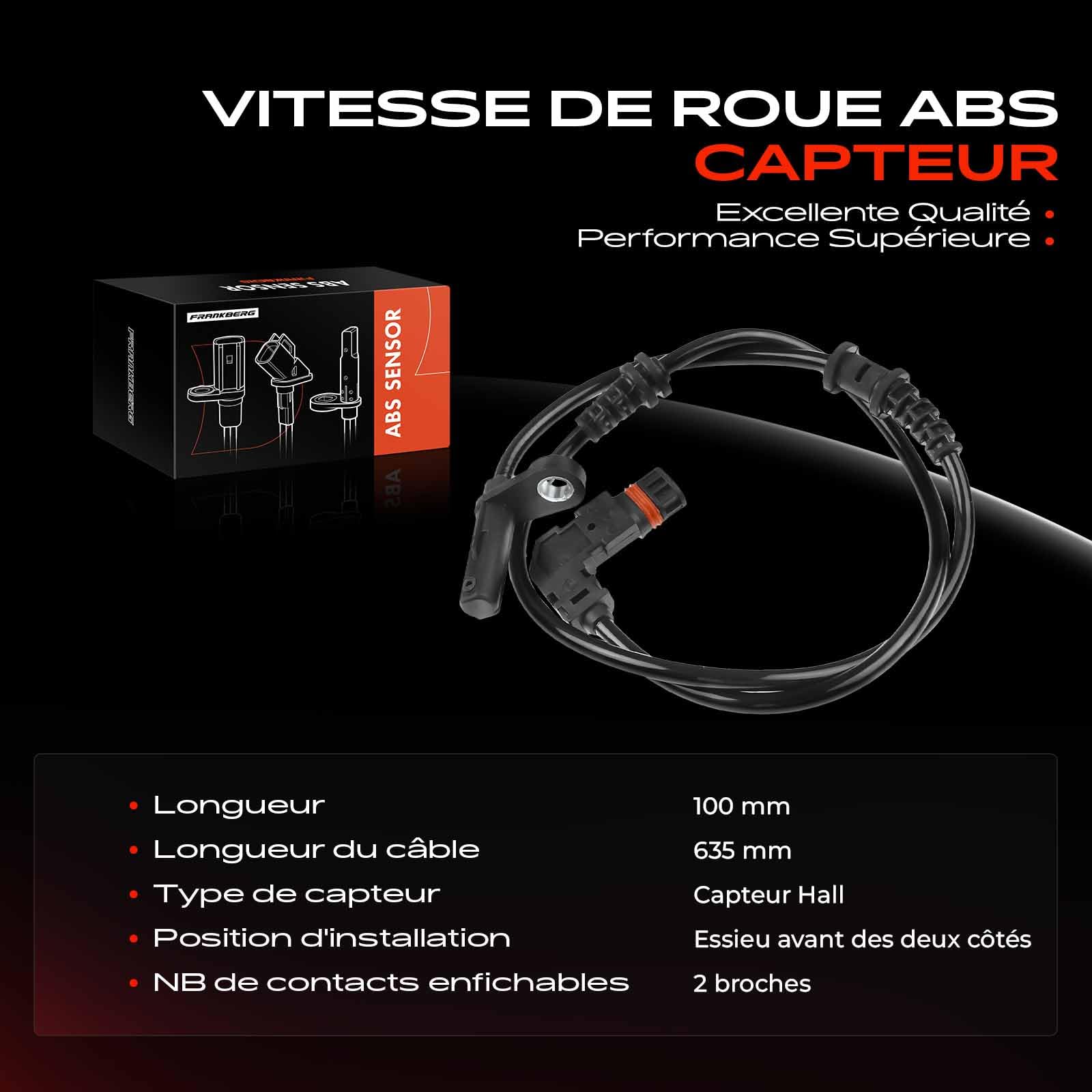 Frankberg Capteur de vitesse de roue avec Classe C W204 C180-C350 Berline 2007-2014 Classe C C204 C180-C350 Coupé 2011-2021 Classe C T-Modèle S204 C180-C350 Break 2007-2014 Remplacer# 2049057900