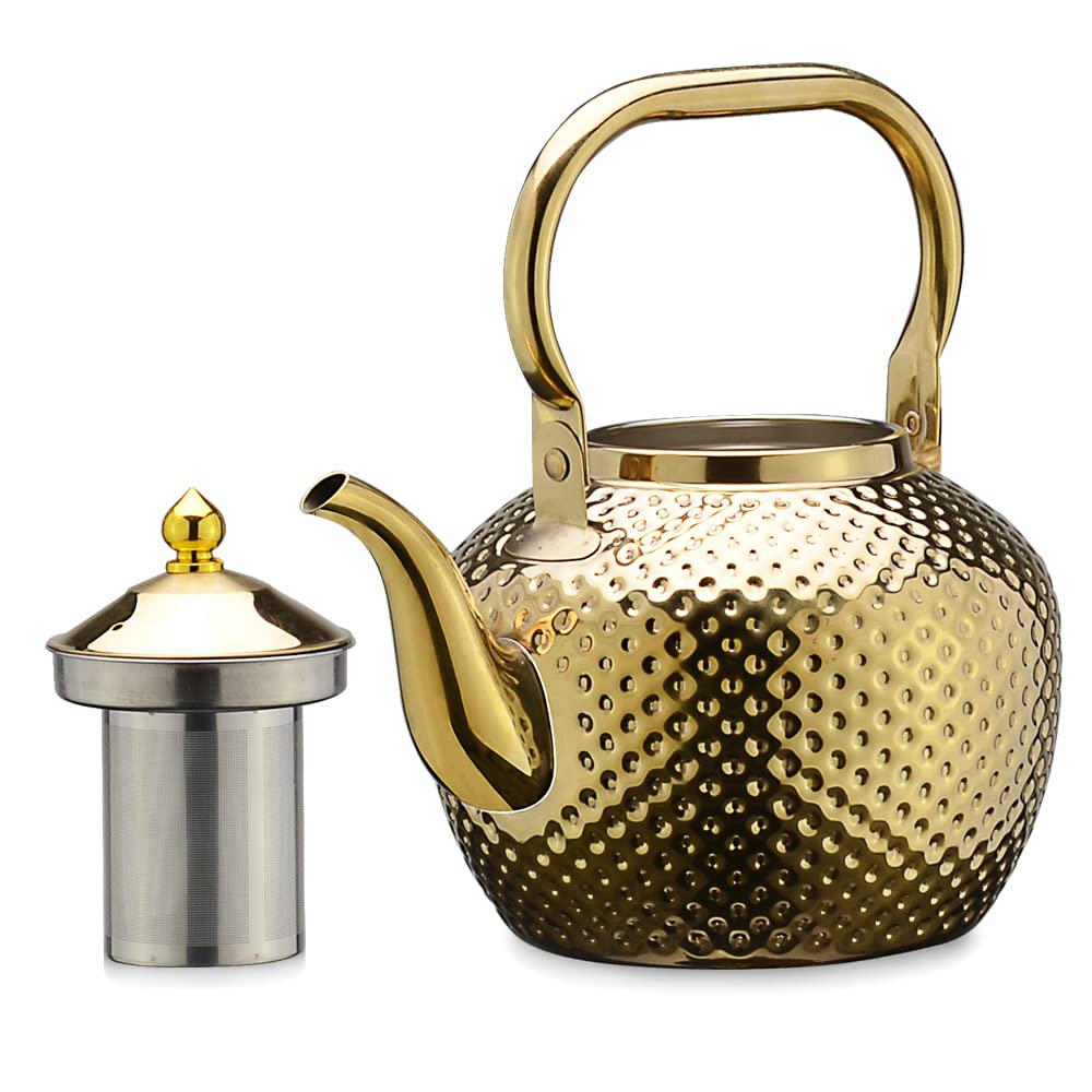 Théière en acier inoxydable infuseur 2,0 L Or SANQIAHOME grande contenance filtre