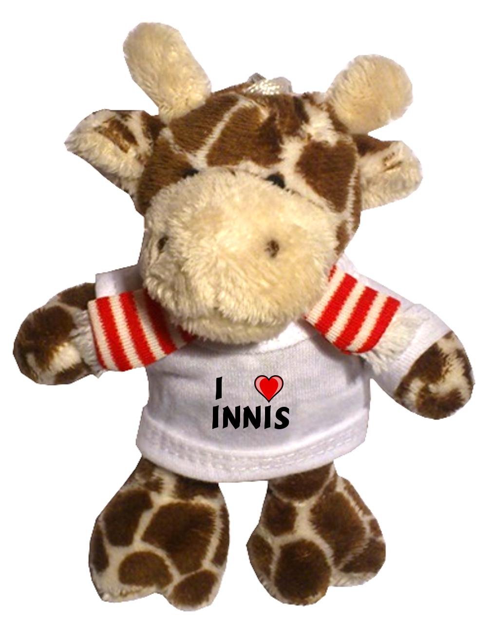 Giraffe Plush Keychain with I Love Innis (first name/surname/nickname)