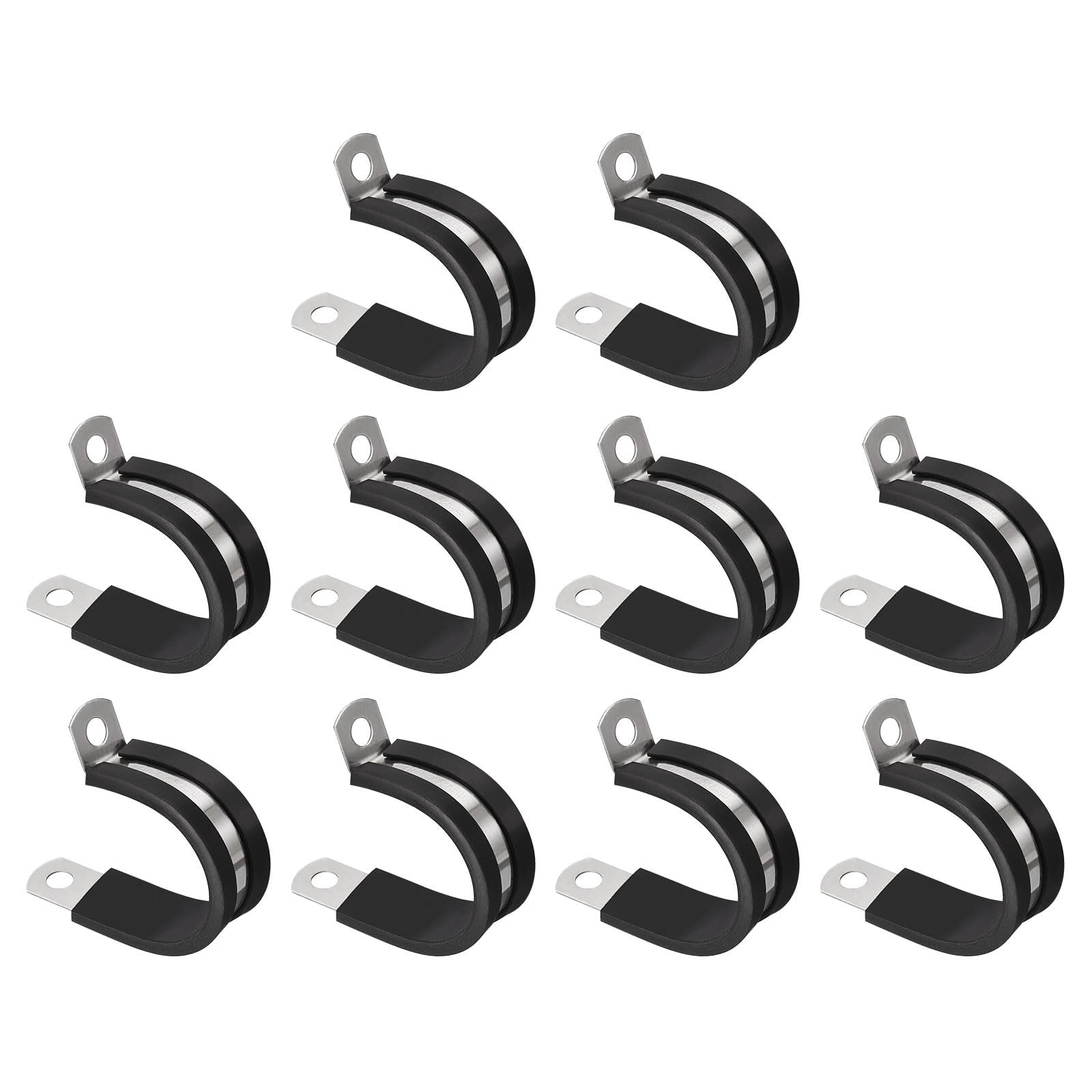 Unifizz 12Pcs 1-1/8 Inch(28mm) Rubber Cushioned Stainless Steel R Shape Pipe Clamp, Black