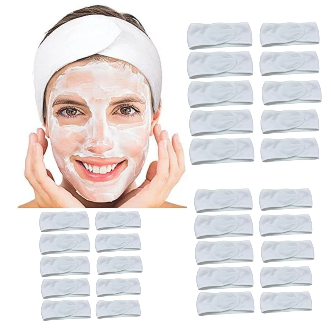 DSTOCK60 - Lot de 30 bandeaux blanc cheveux femme - Serre tête auto-adhésif - Bandeaux lavables - Idéal pour les soins de peau, maquillage, yoga