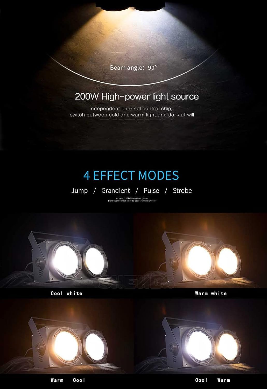 SHEHDS LED COB 2eyes 2x100W Warm Weiß Blinder Beleuchtung DMX Bühne Beleuchtung Effekt DMX Controller Club Show Nacht DJ Disco (Black)