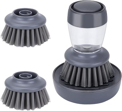 DAPOWER Dish Brush with Soap Dispenser, Kitchen Scrub Brush for Dishes Pots Pans Sink Cleaning, Dish Scrubber with Holder Set