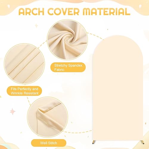 Miniatura 6 de FUHSY Cubierta de soporte de arco de 7.2 pies, color beige, ajustada, cubierta de telón de fondo para arco de boda, paneles de telón de fondo