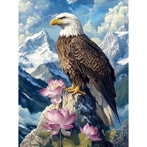Pavemlo 5D Diamond Art Kits for Adults Eagle on The Snow Mountain, Full Drill Diamond Art Animals Paint with Diamonds, DIY Cross Stitch Jewel Art Rhinestone Craft for Home Wall Decor 12x16 Inch