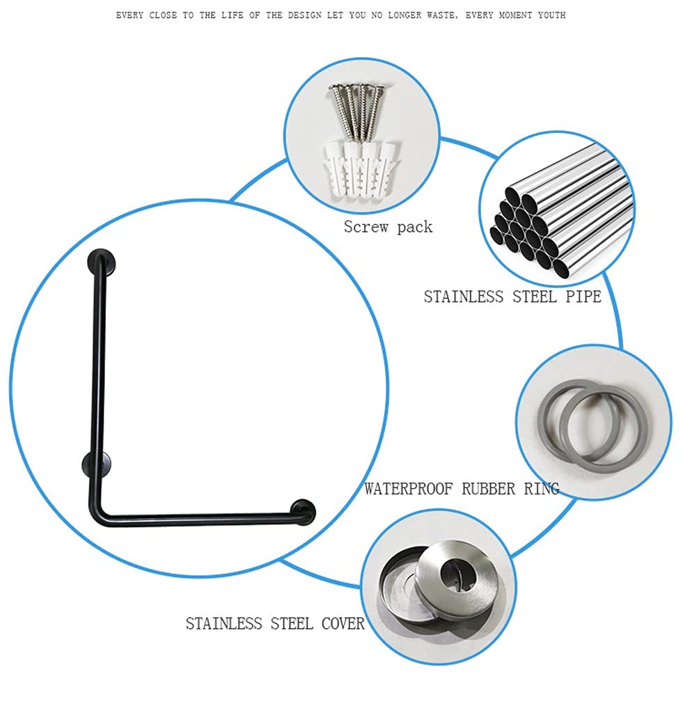 Barras de Apoyo para baño, de Acero Inoxidable, Antideslizantes, en Forma de L, para Inodoro y Ducha. Barra de Equilibrio sin barreras, Apta para Personas Mayores y discapacitadas.