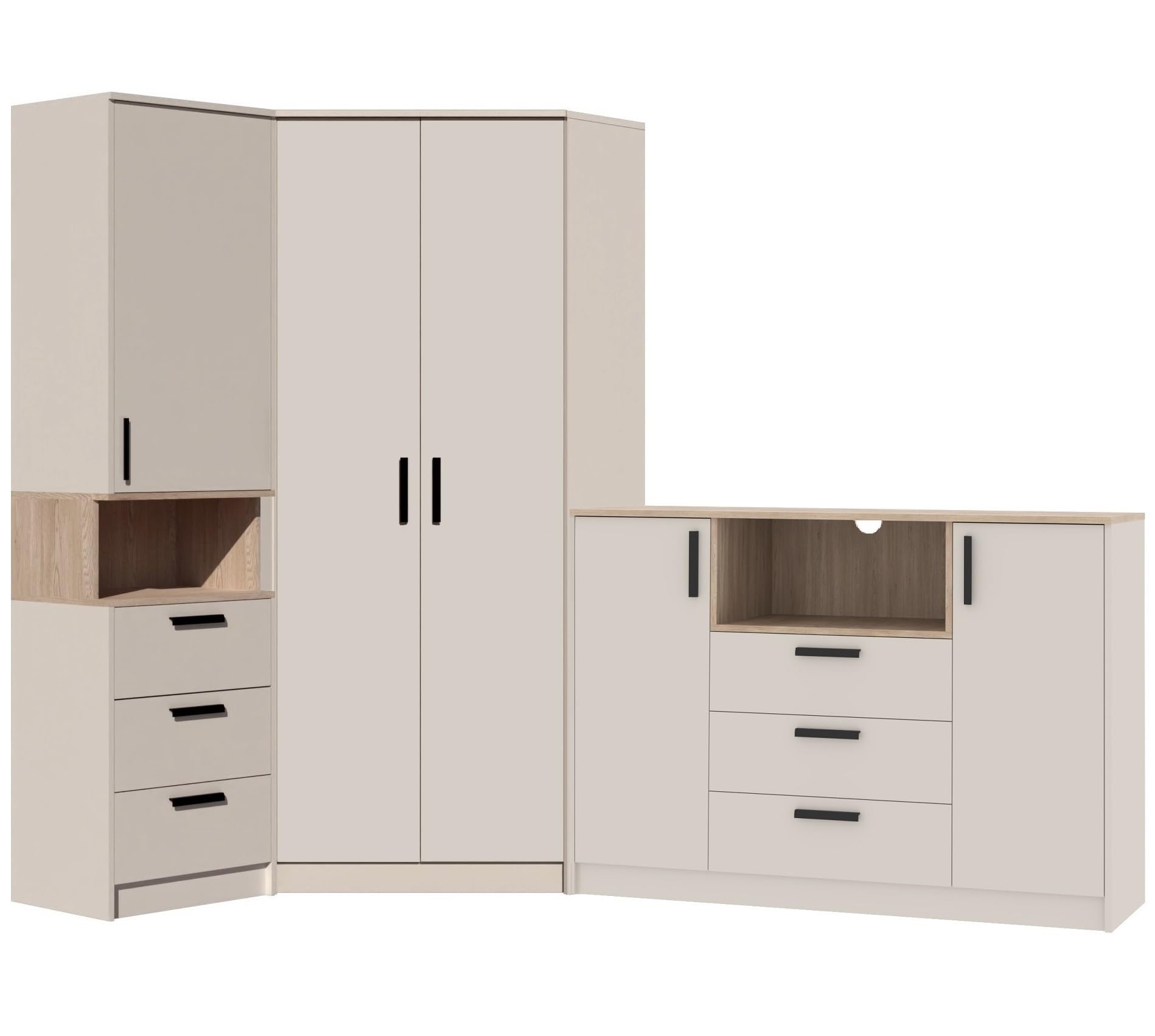 Grant Möbelset Set 38C Eckschrank geschloßenes Regal Kommode Schlafzimmer Jugendzimmer Arbeitszimmer 280x195cm Cashmere