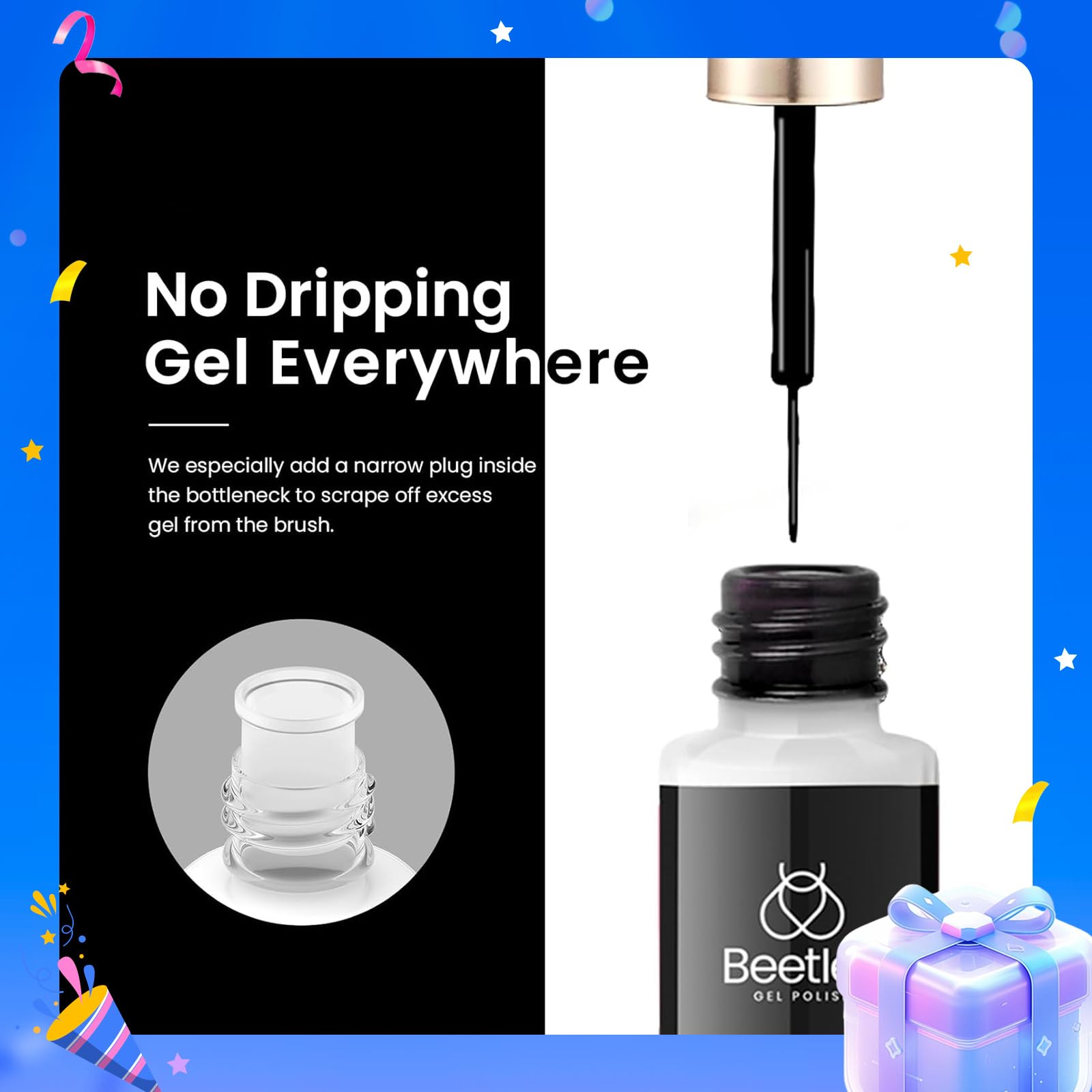 Beetles - Juego de 2 esmaltes de gel para uñas de espiral, 2 colores populares en color negro y blanco para uñas de espiral, pincel de arte de uñas fino, kit de esmalte de uñas de gel 9