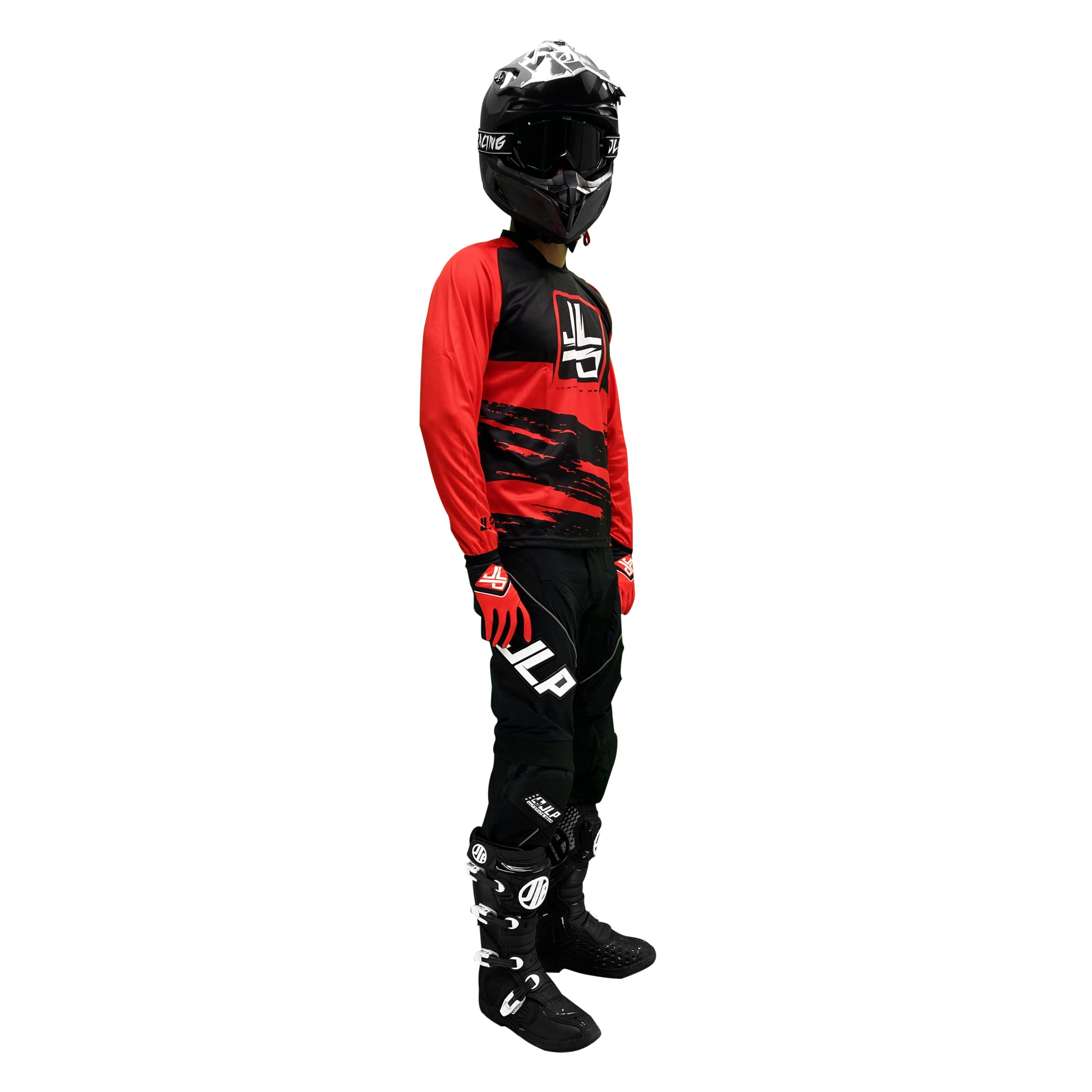 JLP RACING Tenue Enfant Pantalon Maillot Gants Moto Cross Quad Enduro VTT BMX MTB Enfant Snatch Rouge L