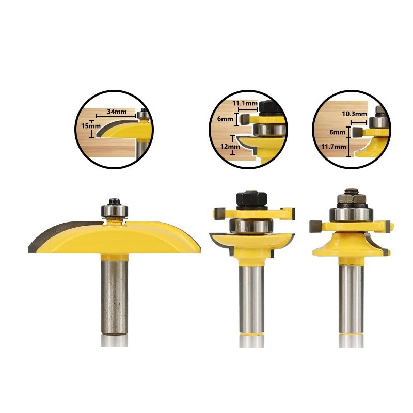 3-Piece Set 1/2 Handle Rounded Tenon Knife + Rounded Door Panel Knife Woodworking Cabinet Door Cabinet Milling Cutter