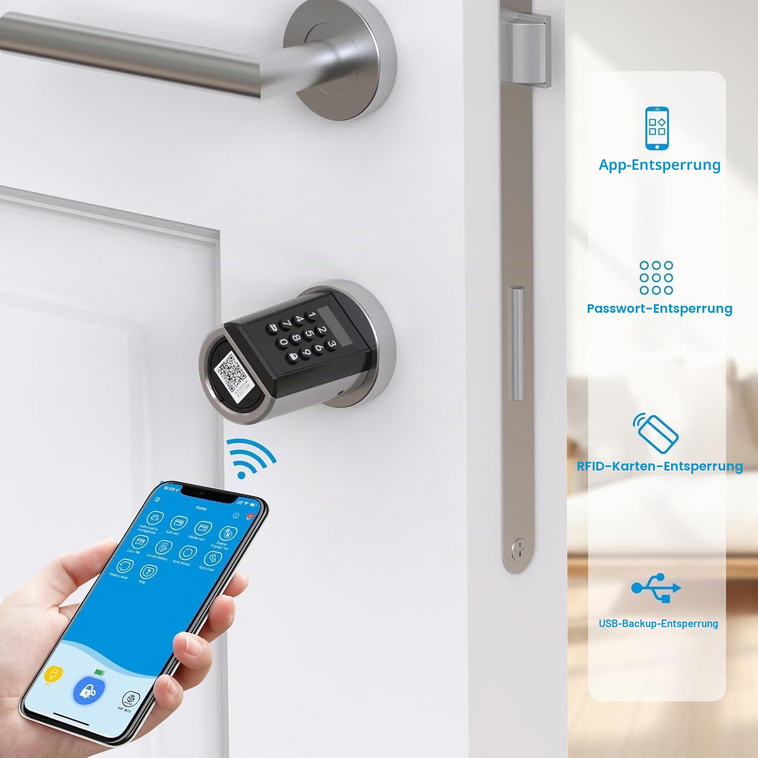 WELOCK PCB41 Elektronisches Tür-Schließzylinder Haustür mit Zahlencode RFID-Karte APP Wi-Fi Türschloss Code Verbindung für 50-100mm Tür IP65 Einfache Installation
