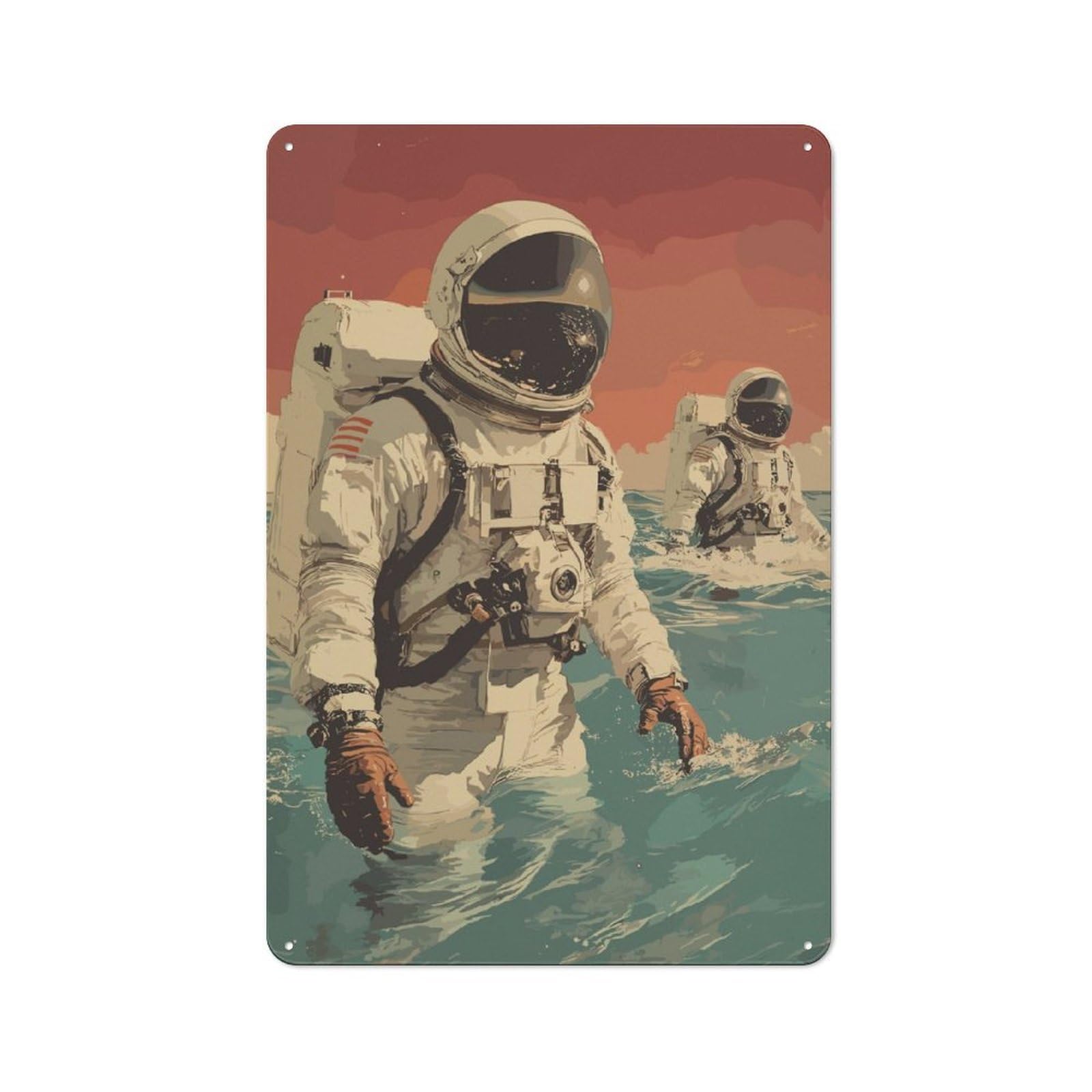 Junmoney Ocean Astronaut Tin Wall Plaque 30X20cm With For Pub Or Café, Suited To Pub Decor Enthusiasts, For Retro Home Interiors