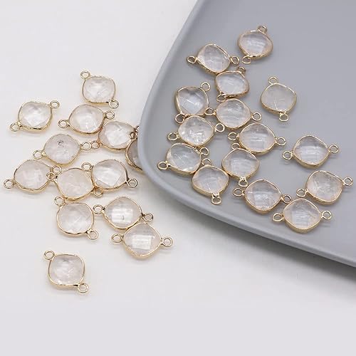 Miniatura 7 de LE SKY 10 piezas de conectores de piedra natural con forma de rombo facetado Reiki cristal ágata piedra para hacer joyas collar, Piedra Piedra