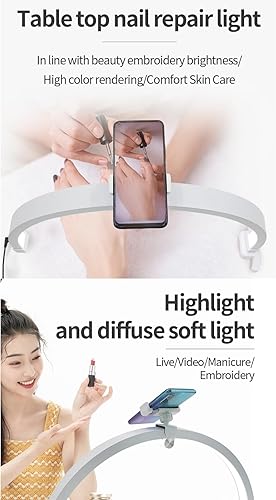 Miniatura 4 de Lámpara de media luna para extensión de pestañas, 20 W, 3200 a 5600 K, plegable, esteticista, lámpara de pestañas con soporte para teléfono, lámpara