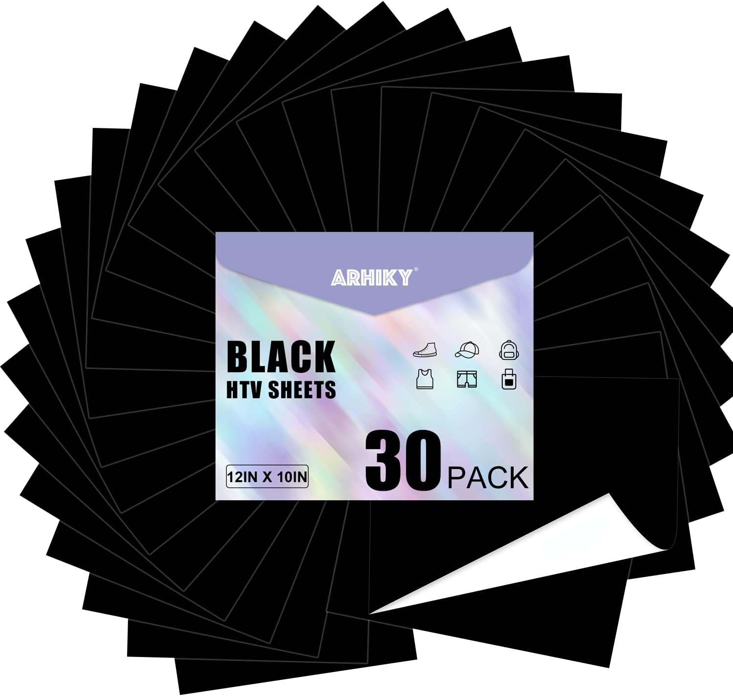 ARHIKY Black HTV Heat Transfer Vinyl Bundle:30 Pack 12" x 10" Sheets Iron On Vinyl for T-Shirts