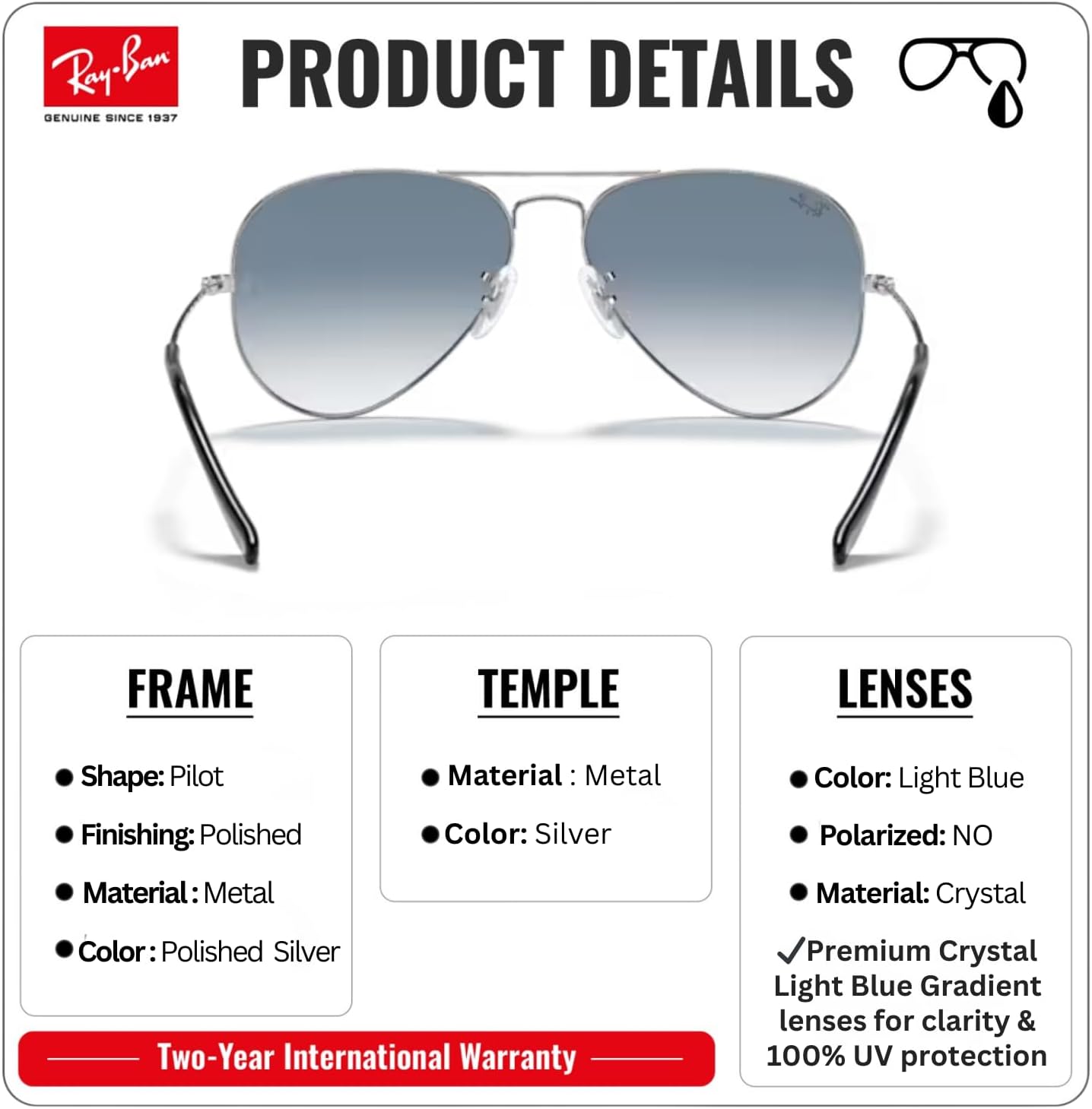 Ray-Ban RB3025 AVIATOR GRADIENT Pilot Shaped Sunglasses for Men & Women with Official RAYBAN Eyewear Kit