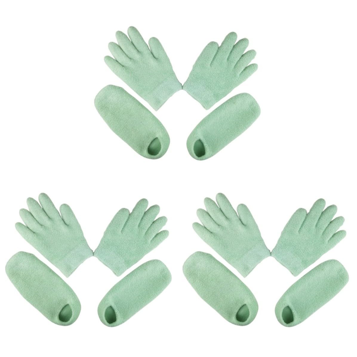 Gatuida 3 Juegos Conjunto de Guantes y Calcetines Hidratantes de Gel Verde