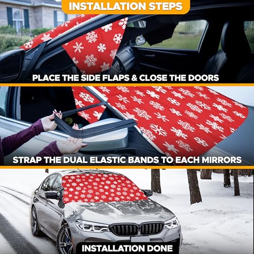 Image of EcoNour Car Windshield Cover for Ice and Snow | Windshield Cover |600D Polyester Car Snow Cover |Water, Heat & Sag-Proof Christmas Car Accessories |Winter Windshield Covers |Medium 69 inchx42 inch