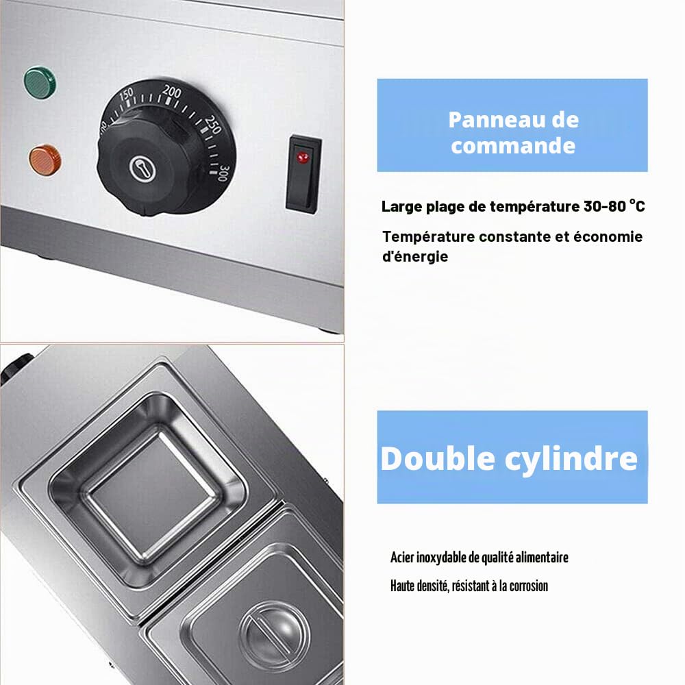 Fayelong Bain-marie pour chocolat chaudière électrique pour faire fondre le chocolat machine à chocolat en acier inoxydable 2 réservoirs 6L 220 V 600 W