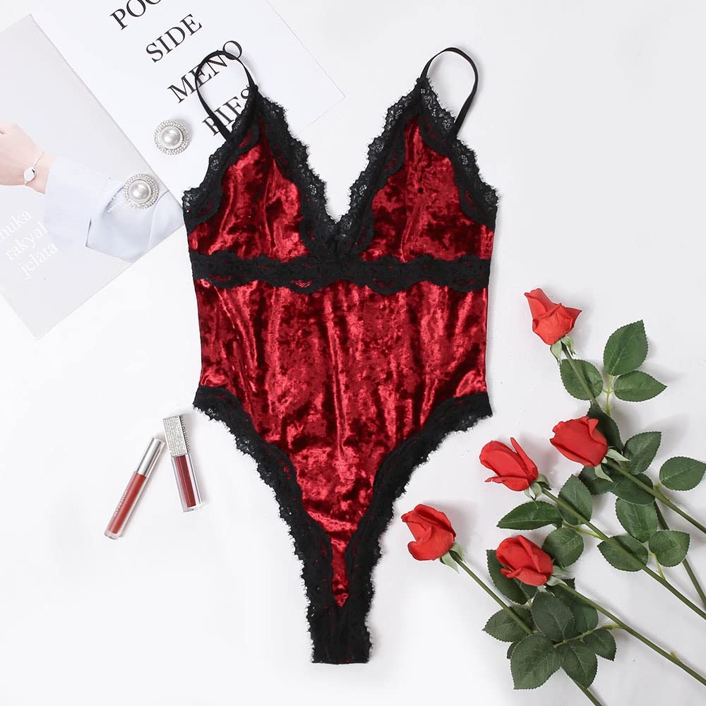 Body mit ärmellosem Ausschnitt im Schritt, einteiliger Spitzen-Dessous-Patchwork (Farbe: A, Größe: M-Code)