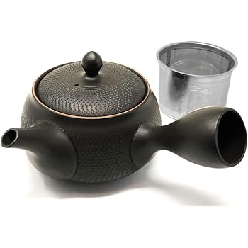 【 茶葉が詰まらない茶こし付 】味がまろやかになる 常滑焼 黒泥 雫急須 300ml / 液だれしにくい 深蒸し可 日本製 きつさこ