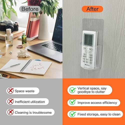 Miniatura 6 de Soporte para control remoto de pared, sin daños, paquete de 2 unidades, soporte remoto adhesivo transparente para cama, caja de almacenamiento
