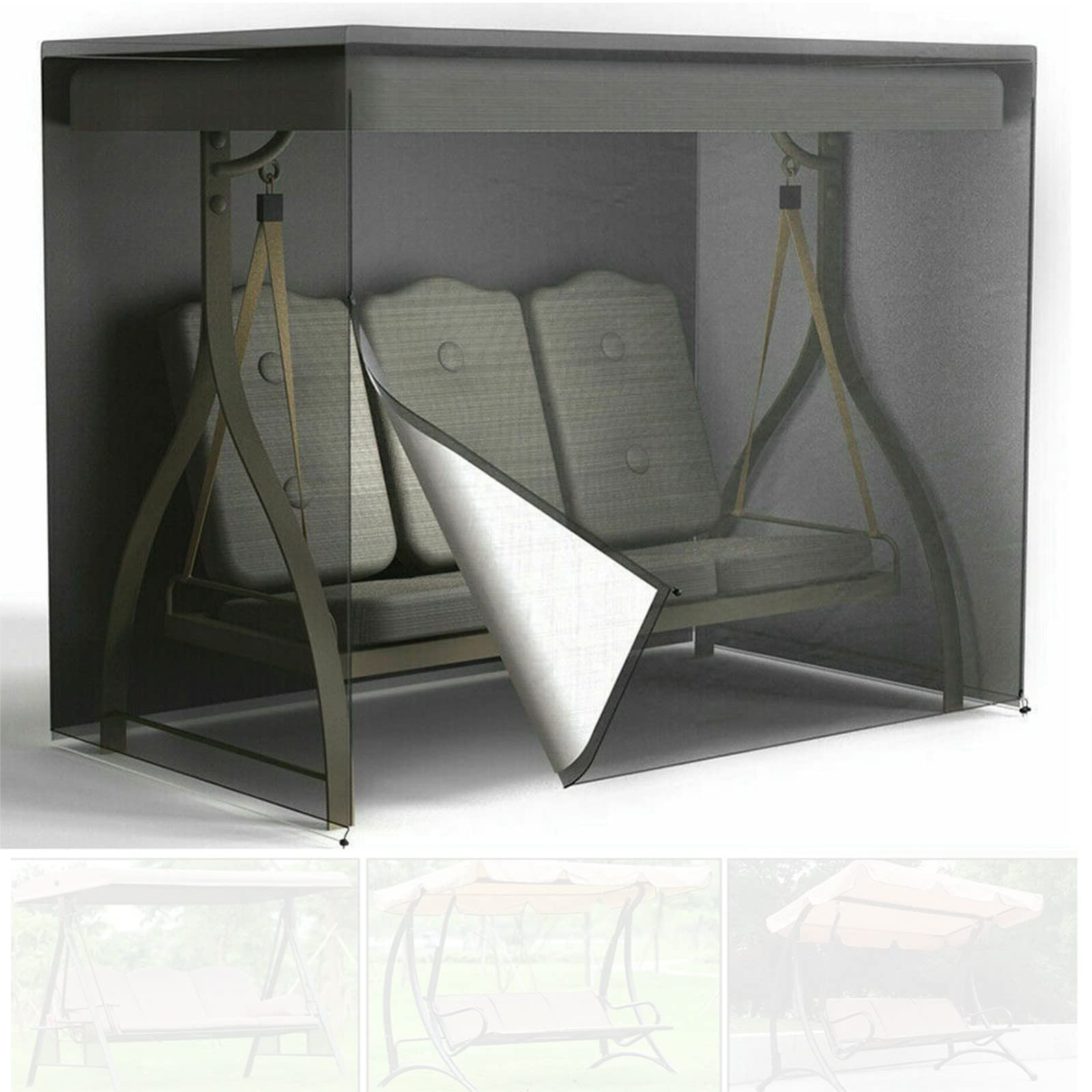 Copertura impermeabile per dondolo da giardino a 3 posti, antipolvere, protezione solare e UV, con coulisse, adatta per 170 x 61 x 117 cm, colore: nero
