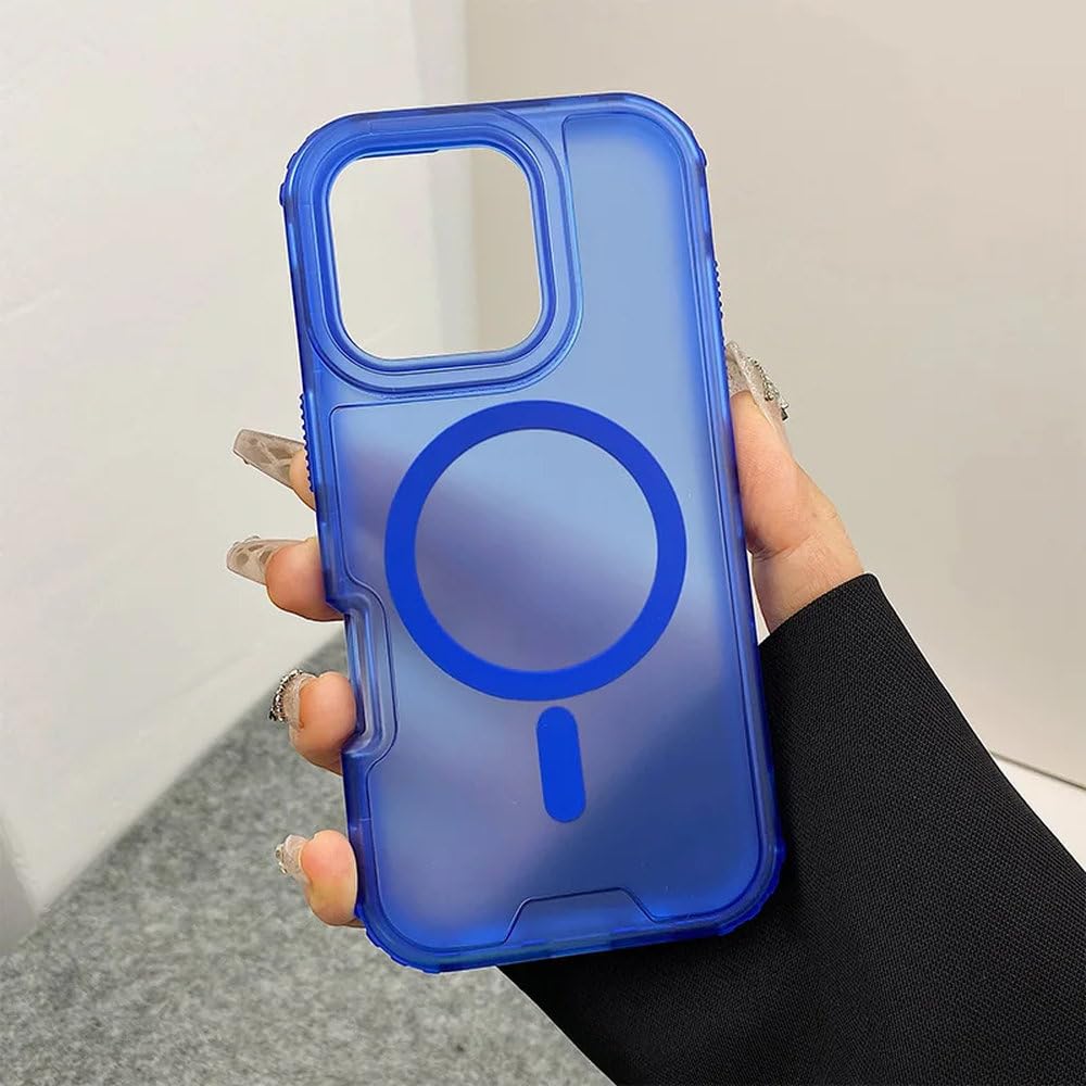 Funda 3 en 1 a Prueba de Golpes para iPhone 16 Pro MAX, 15 Pro, 14, 13 y 12, con Carcasa Trasera translúcida Simple y esmerilada con Carga inalámbrica, Color Azul, para iPhone 15