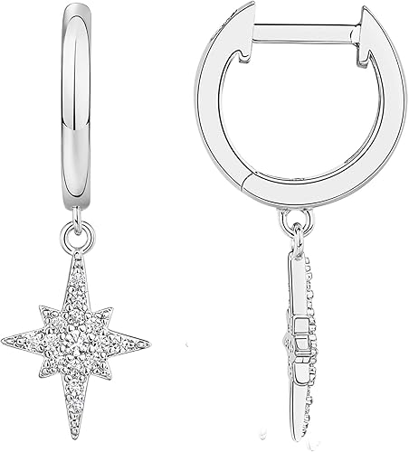 PAVOI Aretes colgantes de plata de ley S925 chapados en oro de 14 quilates para mujer, adorno religioso cruz, mal de ojo, trébol, celta, aretes