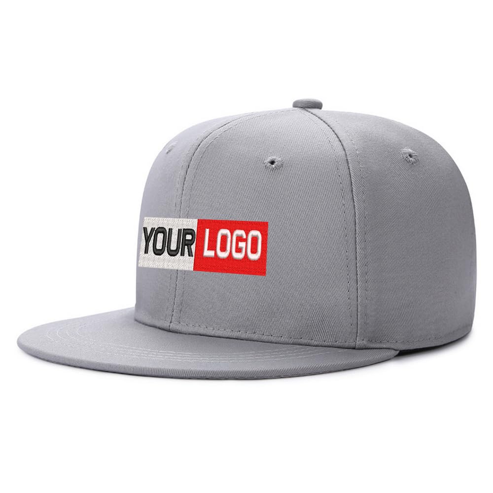 Unisex Grey Custom Embroidery Mens Snapback Baseball Cap Hip Hop Style Flat Visor Adjustable Outdoor Cap Adjustable Breathable