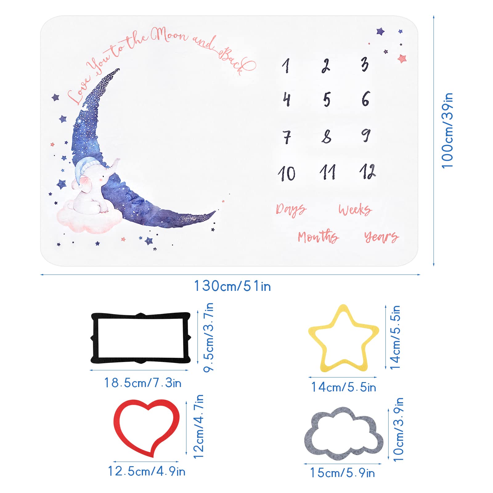 Manta Meses Bebé Ultrasuave Manta de Bebé para Niños y Niñas con 4 Marcos de Fotos de Fieltro, Manta de Bebe Recien Nacido Regalo Personalizado De Nacimiento para Nuevas Mamás, 130 x 100 cm