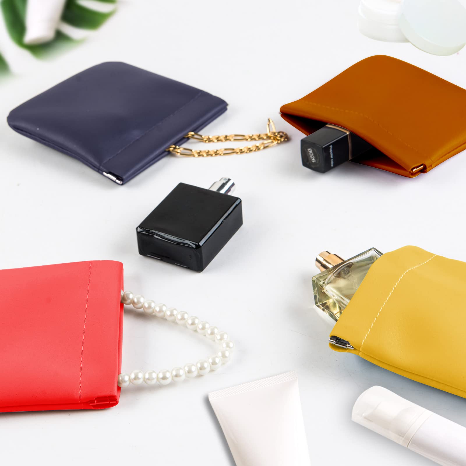 CANIPHA Lambskin Pocket Cosmetic Bag, Waterproof Portable Small Makeup Bag No Zipper Self-closing Small Makeup Pouch for Women Mini Makeup Bag Travel Storage for Cosmetics Headphones Jewelry …, 4