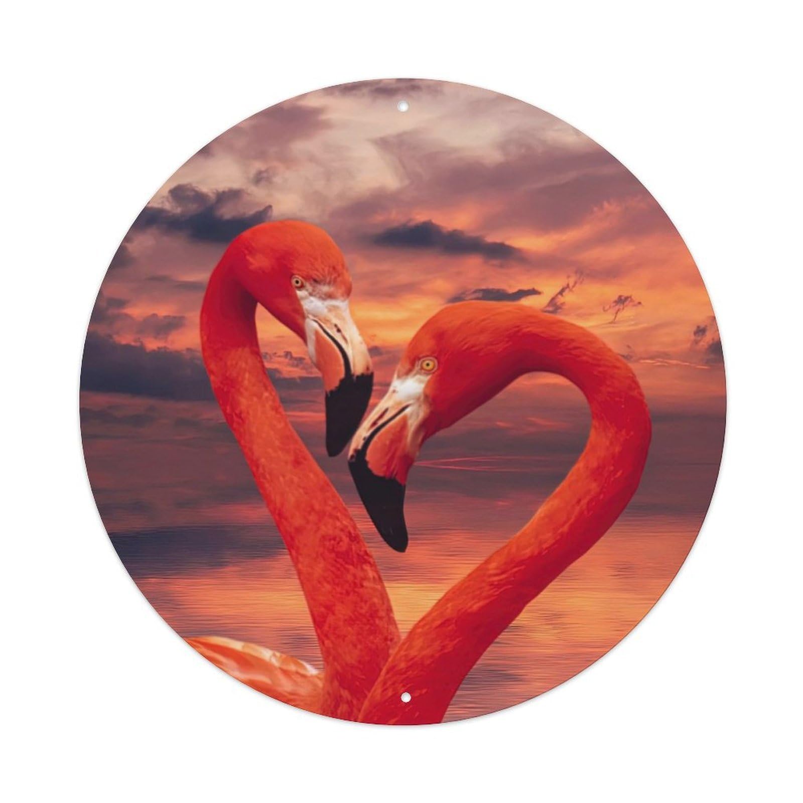 Wildlife Heart Shape Flamingos Sunset Lake Reflection Romantic Vintage Metal Tin Sign Plaque Wall Decor for Cafe, Club Bar, Office, Garden Metal Poster 8x8Inch