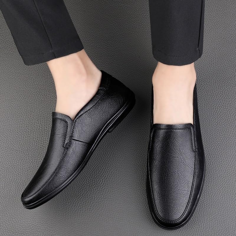 Men's Loafers Round Toe Solid Color PU Leather Loafer Shoes Lightweight Flexible Slip Resistant Wedding Fashion Slip-on4